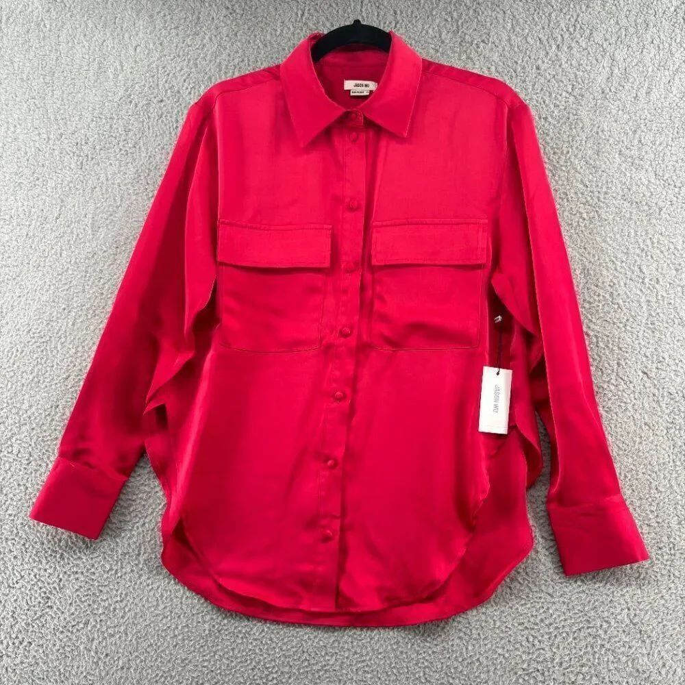 Jason Wu Pink Satin Button Down Blouse XS NWT $400 Long Sleeve Shirt